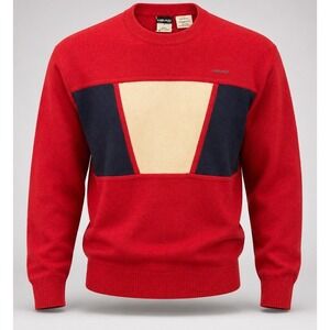 Vintage HEAD Sportswear Men M 80s Wool Sweater Red Colorblock Ski Made Hong Kong
